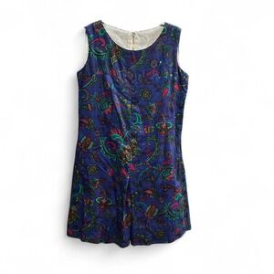Vintage blue floral paisley dress 70s runs like m 19" ptp & 35" L (M5)